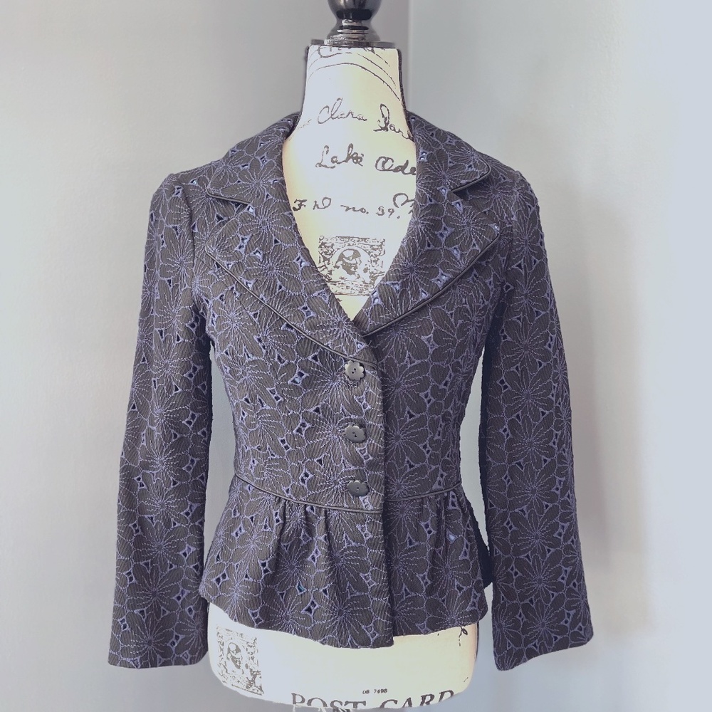 Nanette Lepore Black/Blue Jacket with Eyelet Pattern. Size 4.